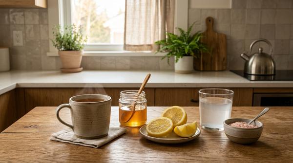 Tee, Honig, Zitrone und Salzwasser als einfache Hausmittel bei Erkältung