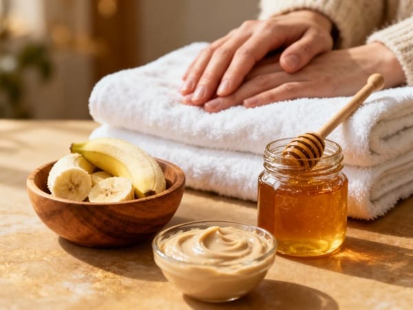 Handmaske aus Banane, Honig und Olivenöl