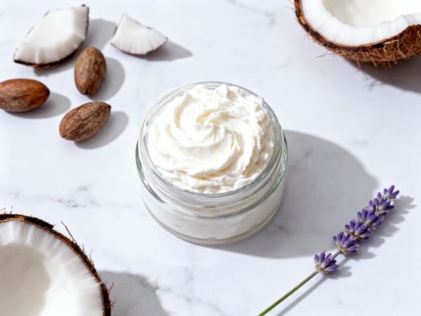 Selbstgemachte Shea-Körperbutter im Glas