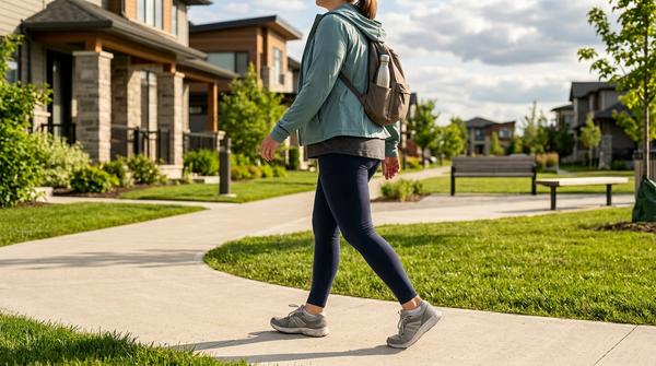 Erwachsene Person geht in normaler Sportkleidung zügig spazieren