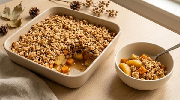 Warmer Apfel-Kürbis-Crumble mit goldbraunen Streuseln