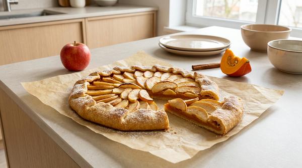 Galette mit Kürbispüree und dünnen Apfelscheiben