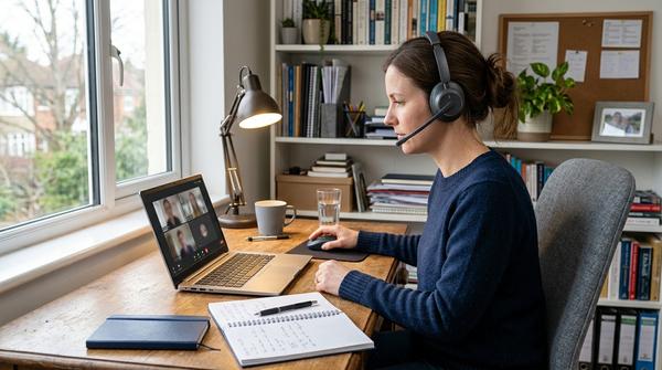 Homeoffice-Arbeitsplatz für Freelancing, virtuelle Assistenz und Online-Support