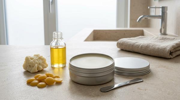 Selbst gemachter Lippenbalsam mit Bienenwachs, Sheabutter und Jojobaöl