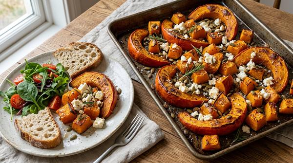 Gerösteter Hokkaido-Kürbis mit Feta, Rosmarin und Kürbiskernen