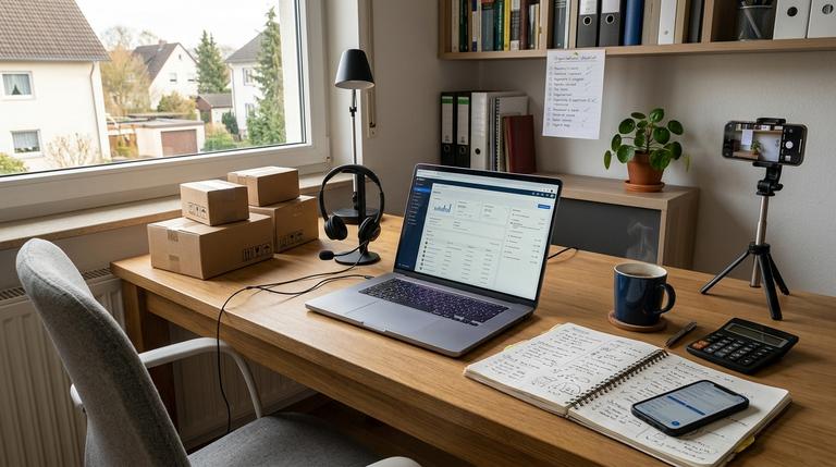 Realistischer Homeoffice-Arbeitsplatz zum Thema seriös online Geld verdienen