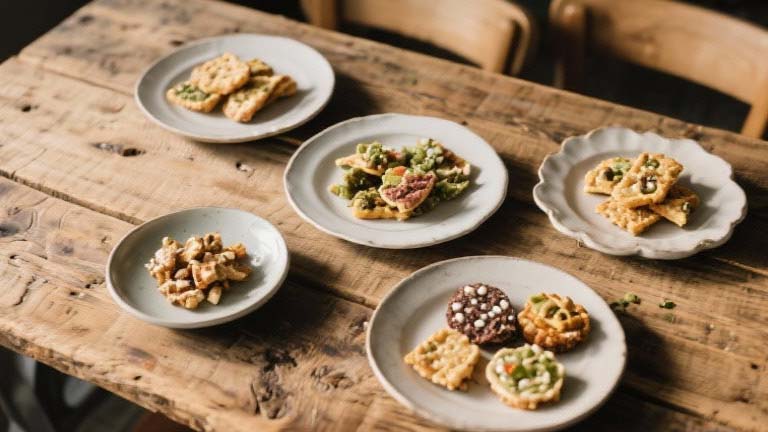 Zuckerfreie Snacks angerichtet auf Holztisch