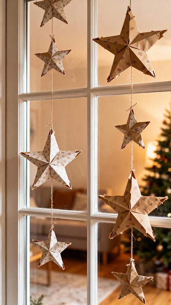 Papiersterne aus Geschenkpapier als schnelle Fensterdeko