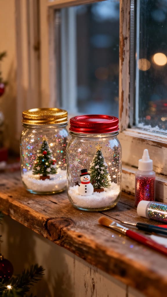 Selbstgemachte Mini-Schneekugeln als Fensterdeko