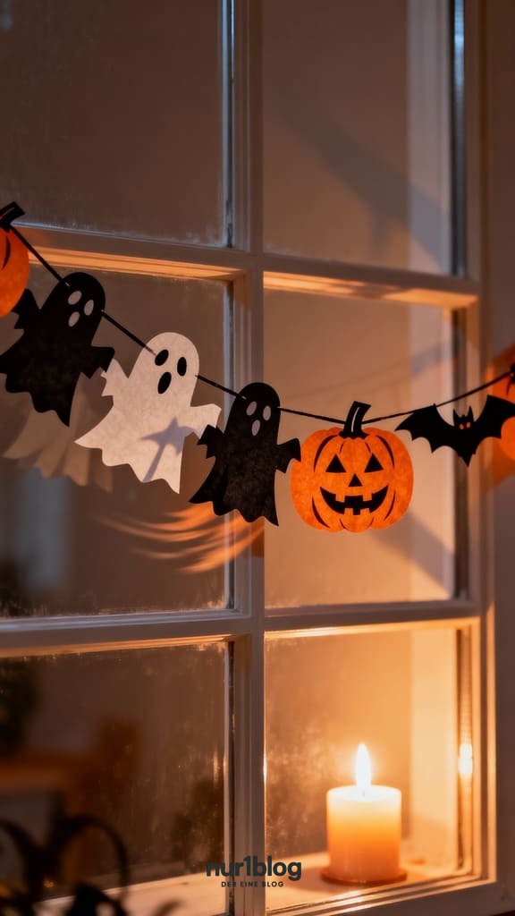 Halloween Papiergirlanden im Fenster