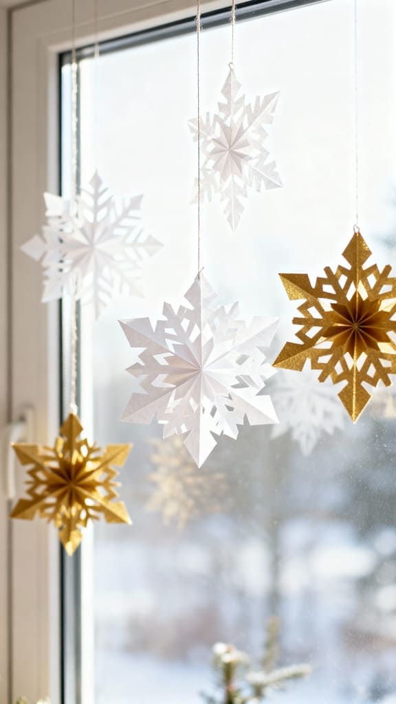 Papier-Schneeflocken als Fensterdeko zu Weihnachten