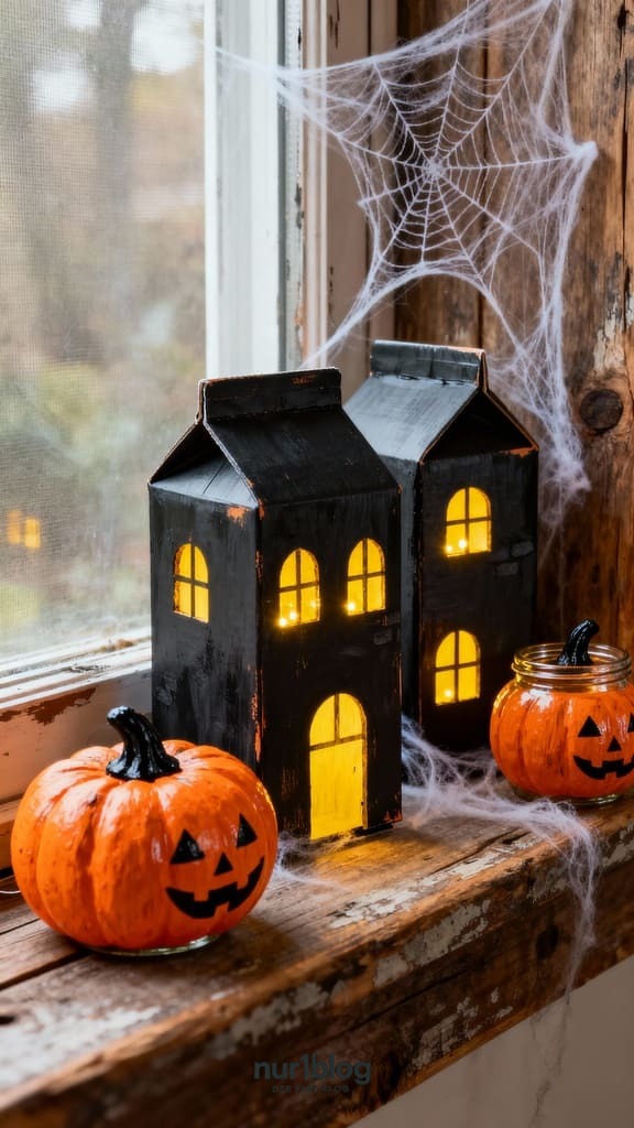 Upcycling Halloween Fensterdeko aus Gläsern und Kartons