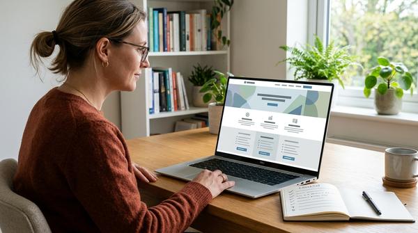 Klare übersichtliche Landingpage ohne künstlichen Verkaufsdruck auf einem Laptop