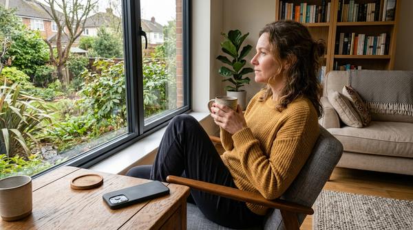 Erwachsene Person genießt bewusst eine Tasse Kaffee ohne das Smartphone zu benutzen
