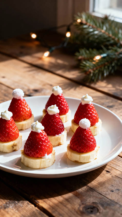 Zuckerfreie Bananen-Erdbeer-Weihnachtsmützchen – Gesunder Snack für Kinder