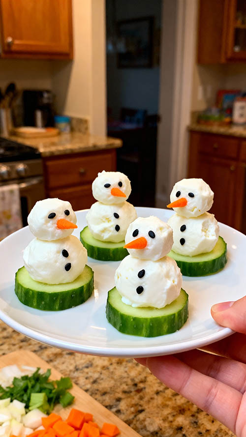 Mozzarella-Schneemänner – Herzhaftes Weihnachtsrezept für Kinder
