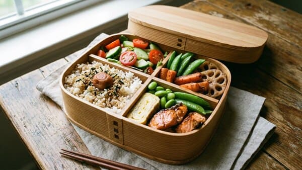 Bento-Box mit aufgeteiltem Meal-Prep-Essen
