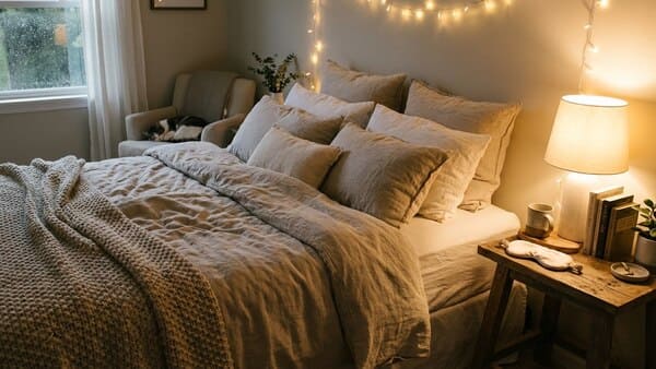 Ruhiges Schlafzimmer mit Fokus auf Entspannung