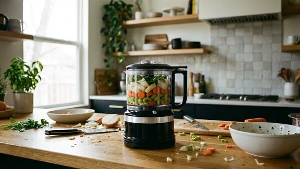 Elektrischer Zerkleinerer mit gehacktem Gemüse