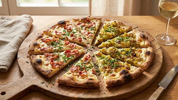 Flammkuchen Ecken als herzhaftes Silvester Fingerfood