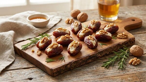 Gefüllte Datteln mit Frischkäse und Walnuss als Fingerfood