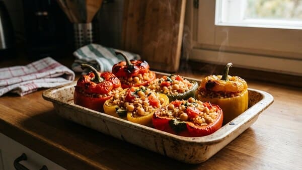 Gefüllte Paprika mit Reis und Kichererbsen