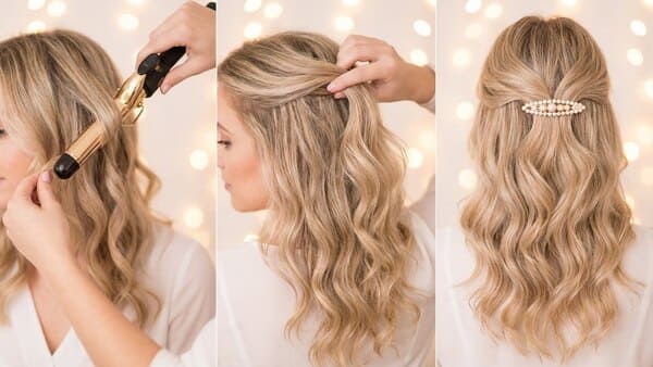 Half-Up Waves Silvester Frisur mit Haarspange