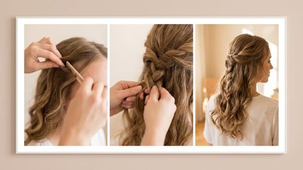 Geflochtener Half-Up Zopf Silvester Frisur