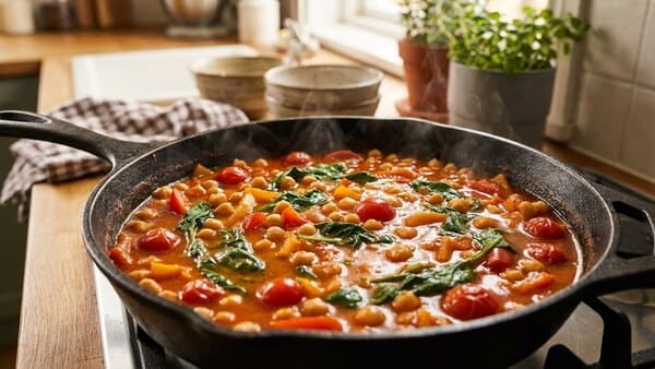 Kichererbsen-Tomaten-Pfanne mit Gemüse