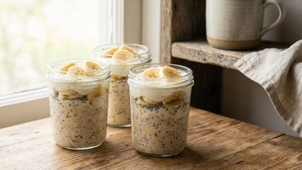 Overnight Oats im Glas mit Banane und Joghurt