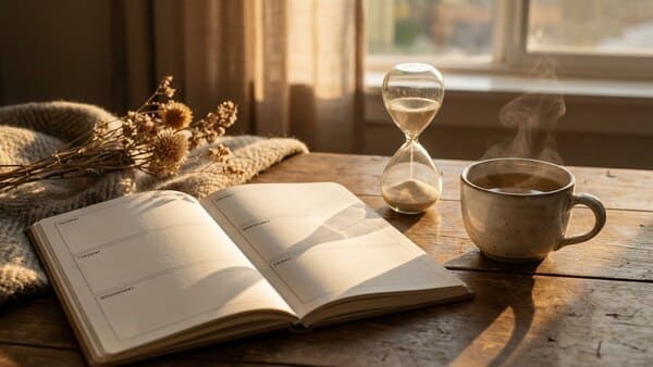 Wochenplaner mit freien Bereichen und Timer für Pausen in stressfreier Wochenplanung