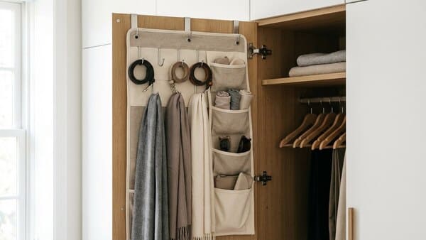 Organizer an der Schranktür für Schals und Gürtel im Kleiderschrank