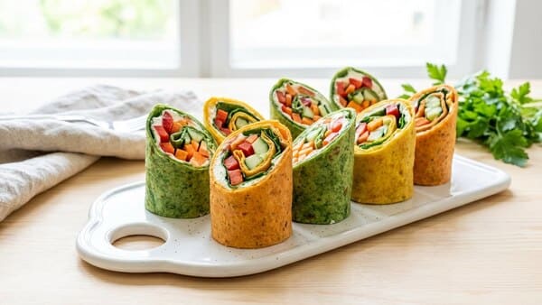 Wrap Röllchen mit Frischkäse und Gemüse für Silvester