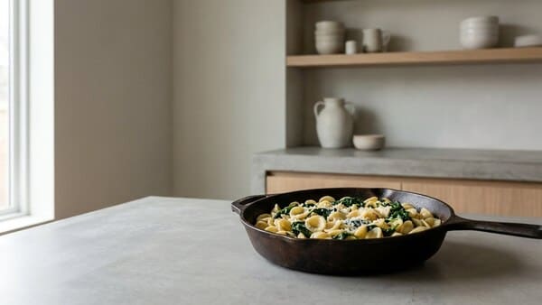 Schnelle Nudelpfanne mit Spinat für den Alltag