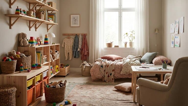 Kinderzimmer mit einfachen Organizern, alltagstauglich und nicht perfekt