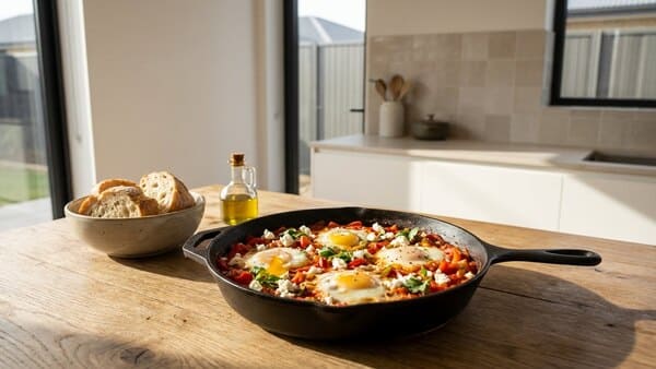 Shakshuka mit Tomaten und Ei einfach gekocht