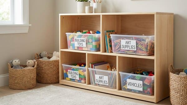 Spielzeug grob nach Kategorien sortiert