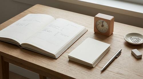 Aufgeschlagener Wochenplaner mit Checkmarks und Timer für Pinterest Routine und Planung