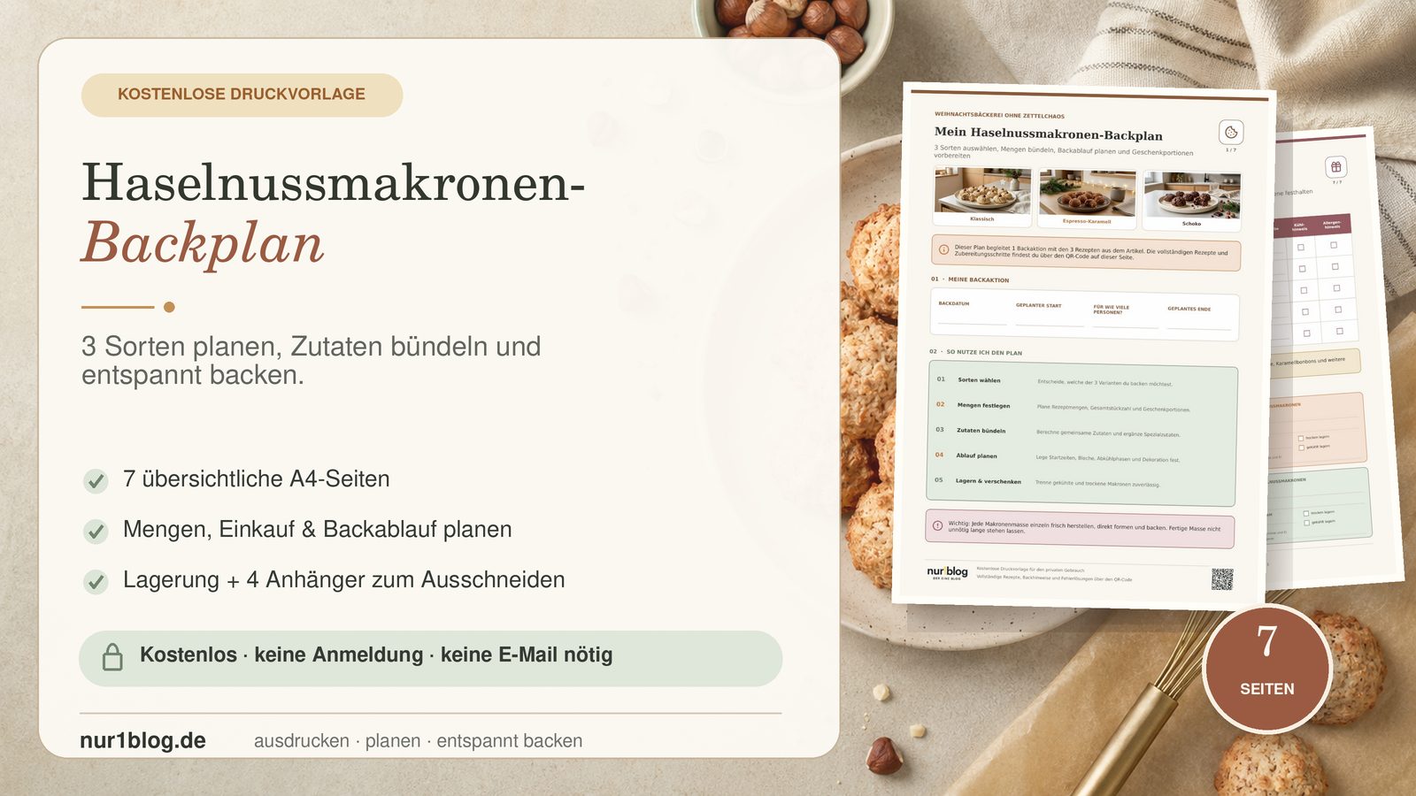 Vorschaubild des kostenlosen 7-seitigen Haselnussmakronen-Backplans
