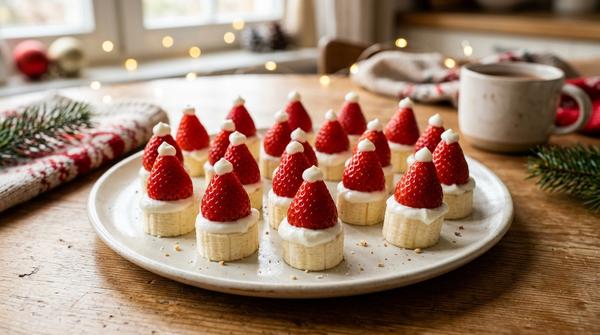 Bananen-Erdbeer-Weihnachtsmützchen als weihnachtlicher Kinder-Snack