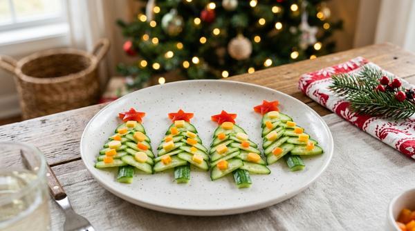 Gurken-Weihnachtsbäumchen mit Käse als herzhafter Weihnachts-Snack