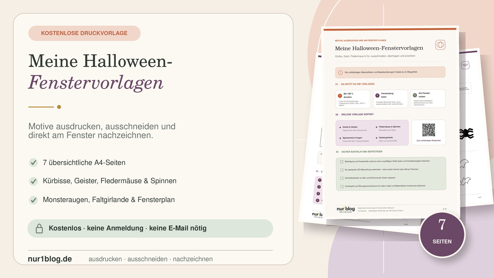 Vorschau der kostenlosen Halloween-Fenstervorlagen mit Kürbissen, Geistern und weiteren Motiven