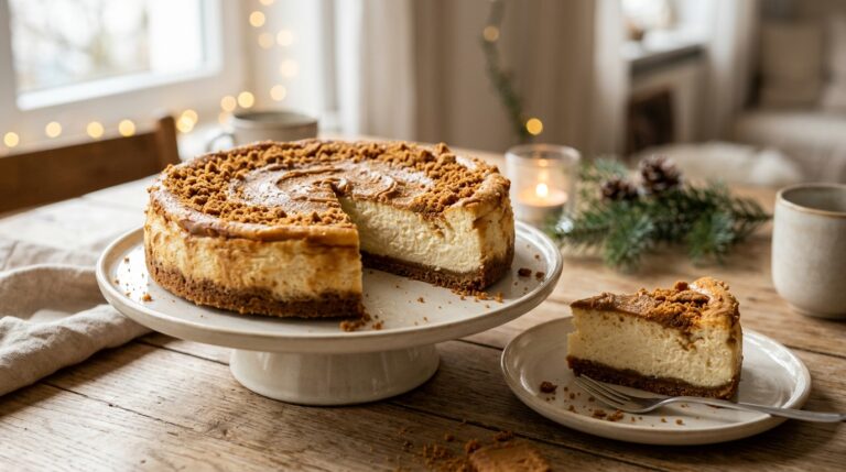 Spekulatius-Cheesecake mit cremiger Füllung und knusprigem Spekulatiusboden