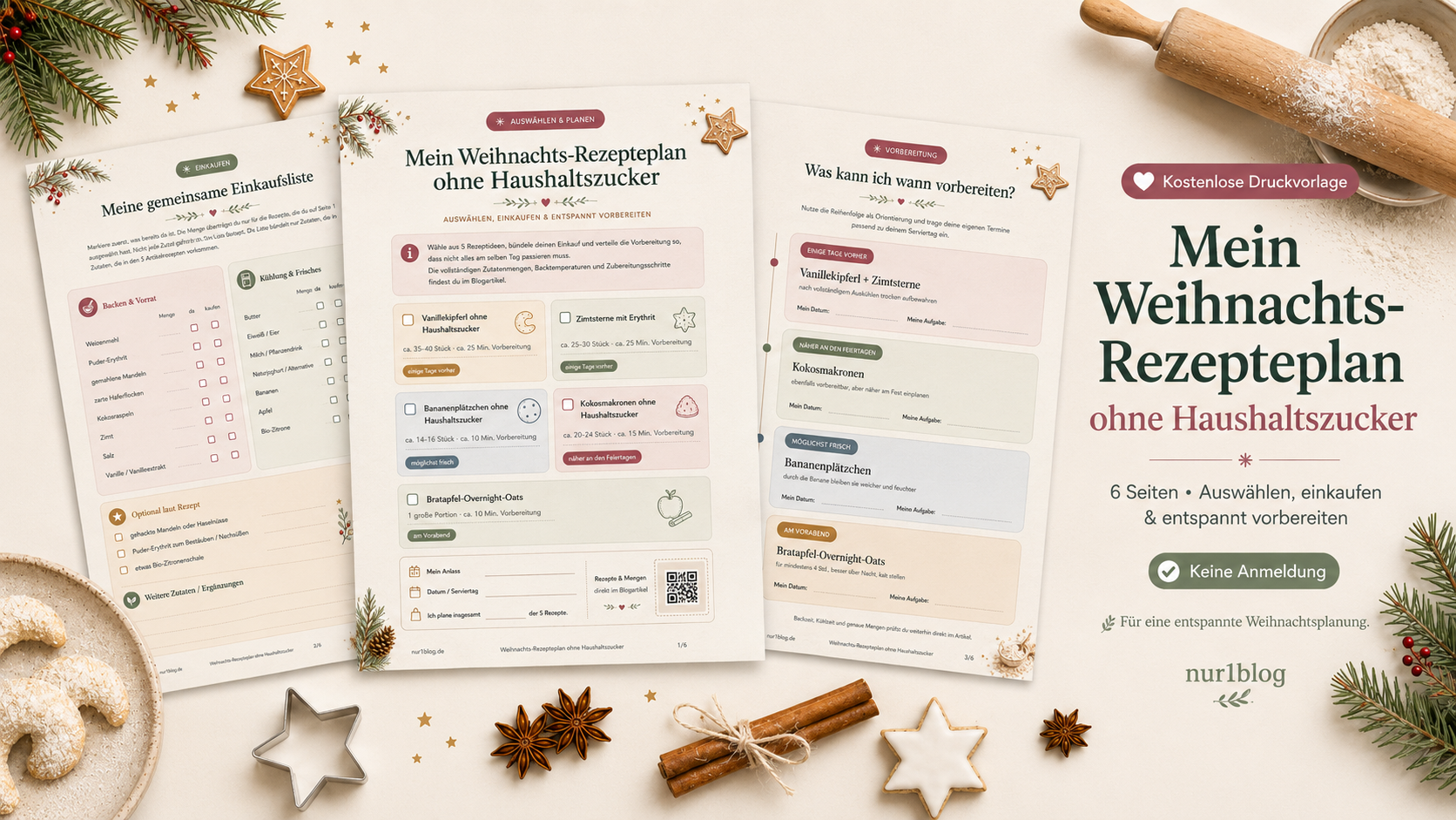 Vorschaubild zur kostenlosen Druckvorlage Mein Weihnachts-Rezepteplan ohne Haushaltszucker