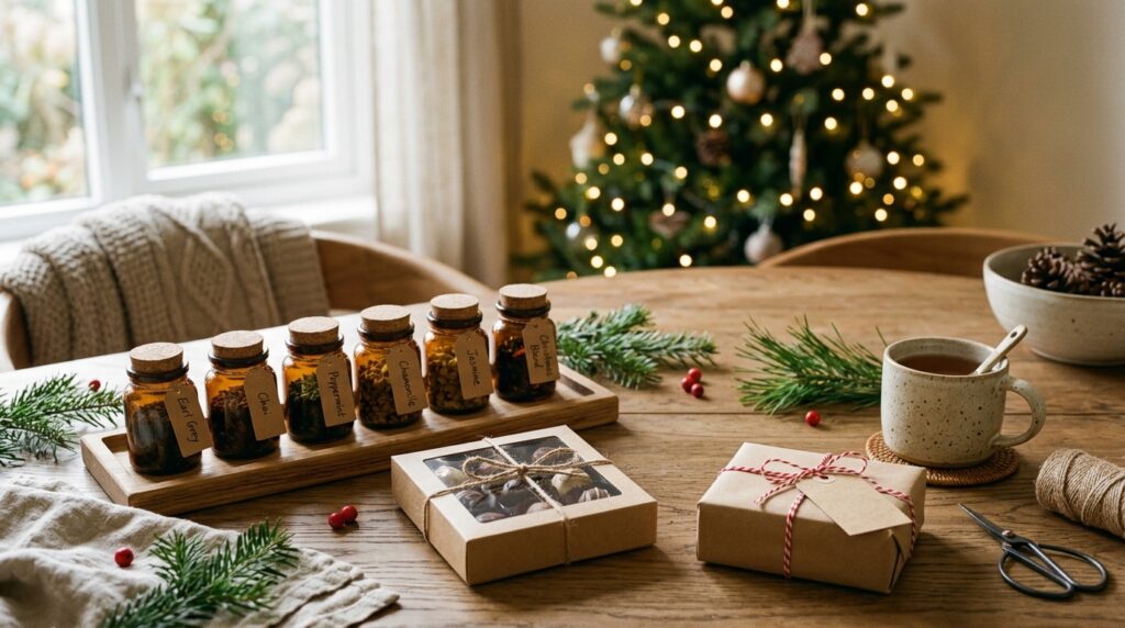 Kleine Genussgeschenke zu Weihnachten mit Tee und Pralinen