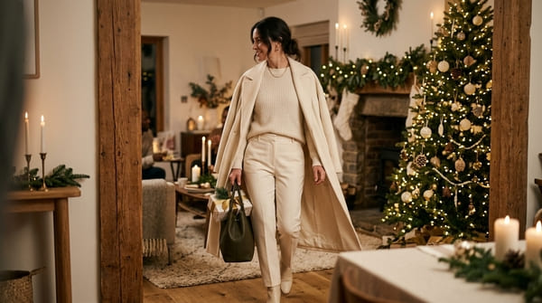 Monochromes Weihnachtsoutfit in Creme oder Schwarz