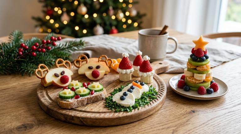 Bunte Weihnachtsrezepte für Kinder ohne klassischen Haushaltszucker auf einem Tisch