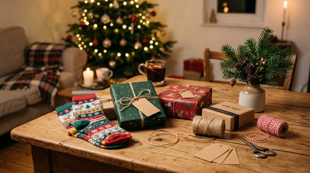 Lustige Weihnachtsgeschenke fürs Wichteln mit Socken und kleinem Spiel