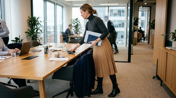 Winter-Outfit fürs Büro mit Rollkragen, Midi-Rock und Stiefeletten