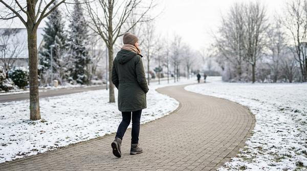Person bei einem Spaziergang im Alltag an der frischen Luft im Winter